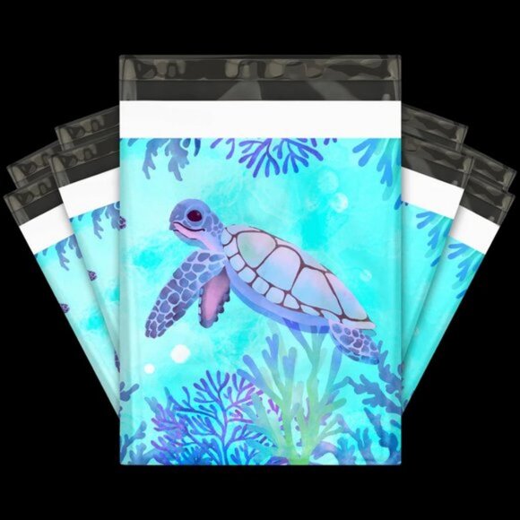 30 Poly Mailers/shipping Bags/ 30 Thank you Stickers - Turtles & plain white - Picture 1 of 4